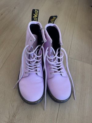 Dr. Martens Zavala J Pink Leather Boots Girls Kids US 2 EU 33 Side Zip Lace Up