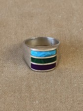 Vintage Mexico Taxco Multi Stone Sterling Silver 925 Signed Ring Sz 9