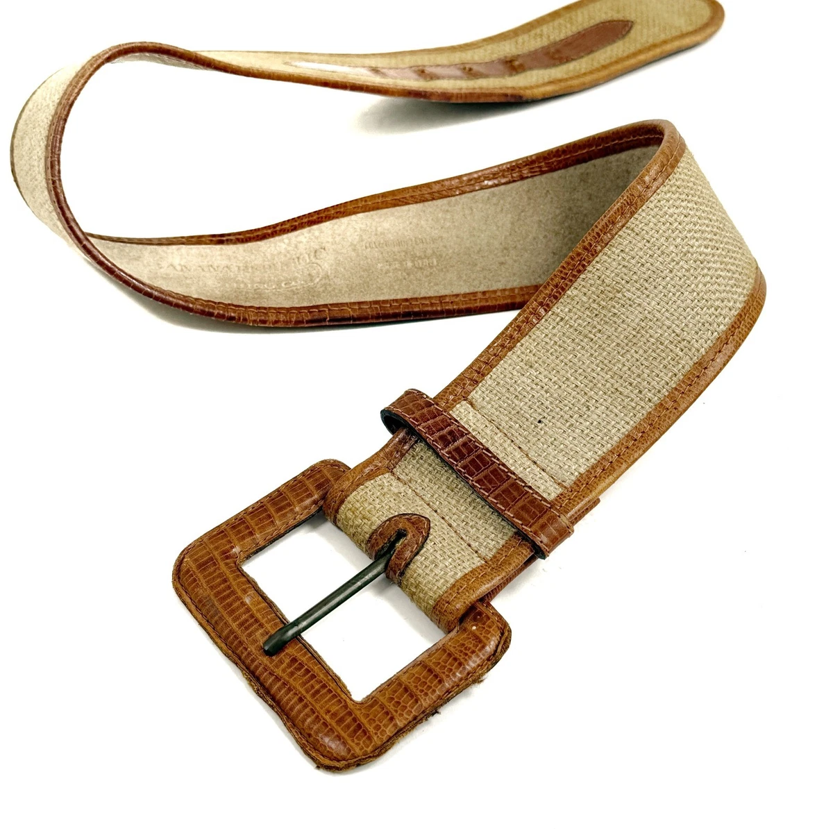 Vintage 80s Banana Republic Womens Tan Jute Leather Lizard‎ Buckle Belt 28/70 Banana Republic Leather Belt - Etsy main image 3