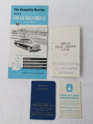 SWAN SELF DRIVE Car Rentals 1961 Brochure Driver's License Holder Rental Receipt
