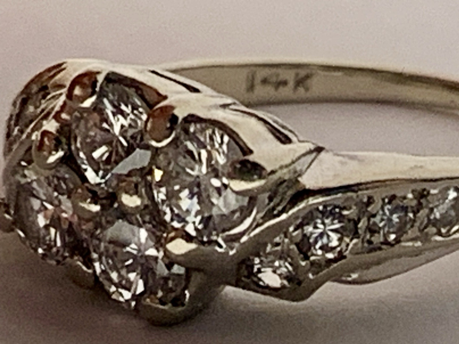 Diamond Ring Cluster Solid 14k White Gold Vintage… - image 5