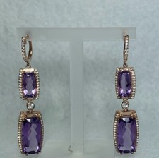 Amethyst Dangle Earrings Sterling Silver with 14kt Rosegold Plated