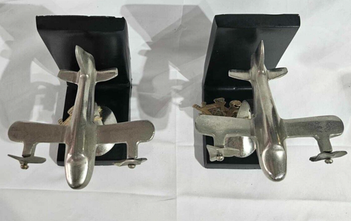 Fermalibri aerei aereo alluminio con base in legno libreria decorazione - Foto 2 di 15