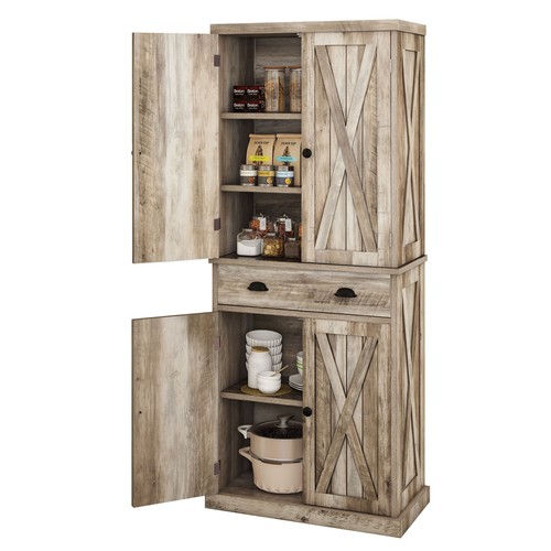 72" Tall Kitchen Pantry Cabinet w/ Large Drawer & Adjustable Shelves Cupboard - Picture 3 of 14