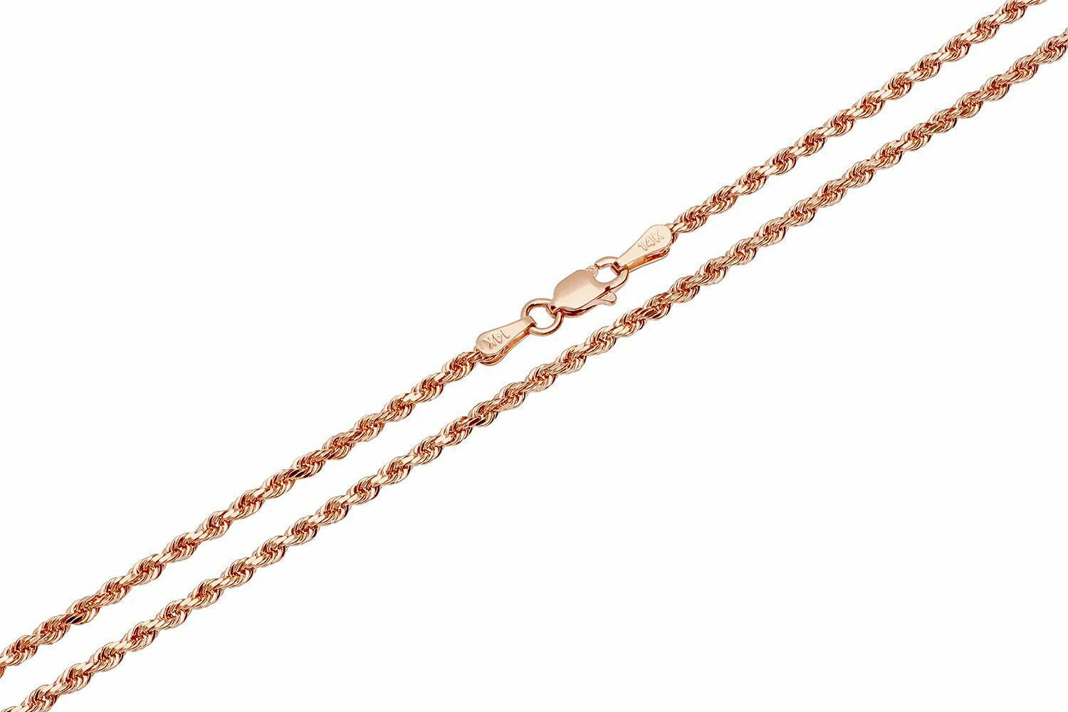 14k Solid White Yellow Rose Gold 2mm Rope Chain Necklace Size 16"-30 ...