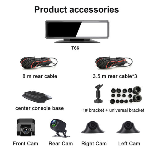 Telecamera cruscotto auto specchio DVR vista 360° 4 telecamere registrazione videoregistratore DVR - Foto 6 di 10