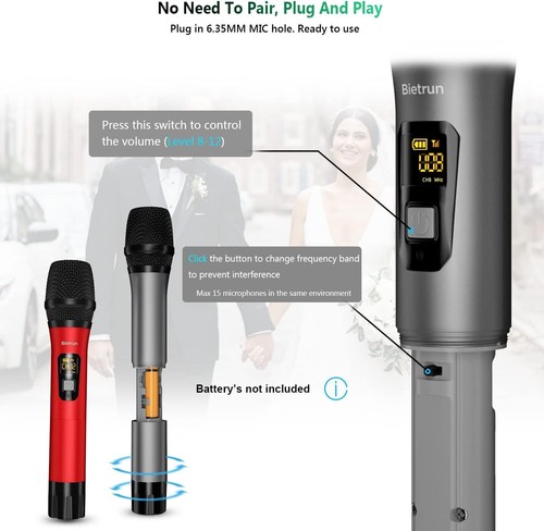 Wireless Microphone UHF Metal Dual Handheld Cordless Dynamic Mic System - Picture 5 of 9