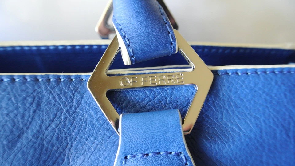 Bolso de Mano GF Ferre de Cuero con Bandolera, Azul/Beige NUEVO Foto 4 de 4