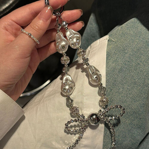 Luxury Lrregular Pearl Crystal Bead Wrist Strap Diamond Bling Phone Strap - Picture 1 of 11