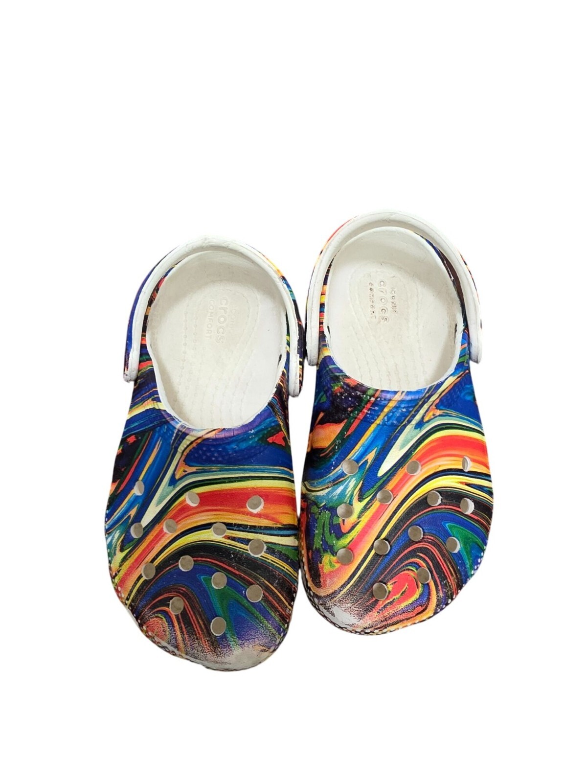 CROCS Classic Clogs Kids Multicolor Psychedelic Swirl Pattern Comfort Shoes Size