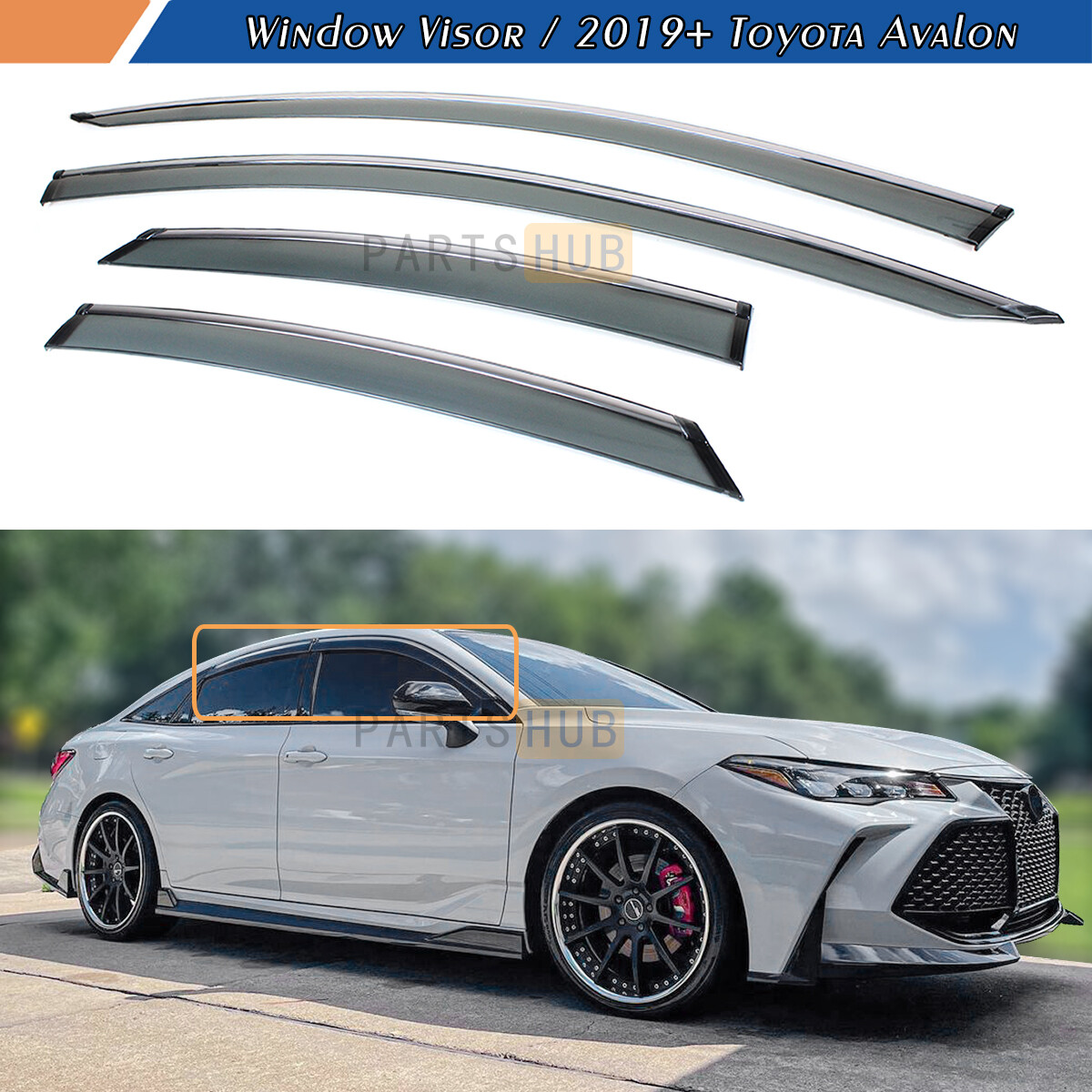 For 2019-2022 Toyota Avalon Chrome Trim Smoke Tinted Window Visors
