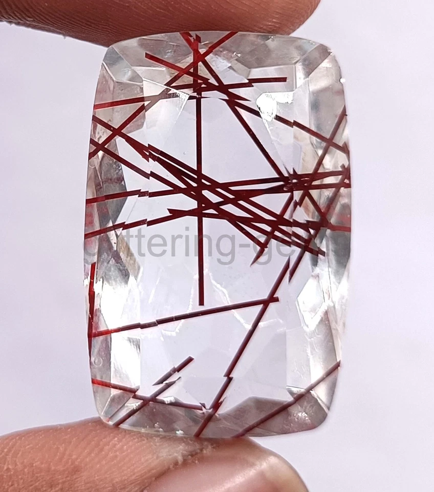 56.75 Ct Cushion Red Rutilated Quartz Certified Transparent Loose Gemstone 5AIX - Image 3 of 4