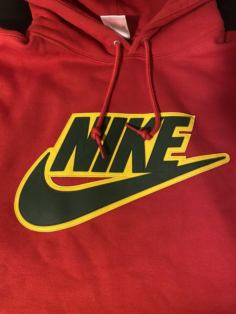 Supreme Nike Leather Applique Hooded Sweatshirt Red M, 100% Authentic, NEW,