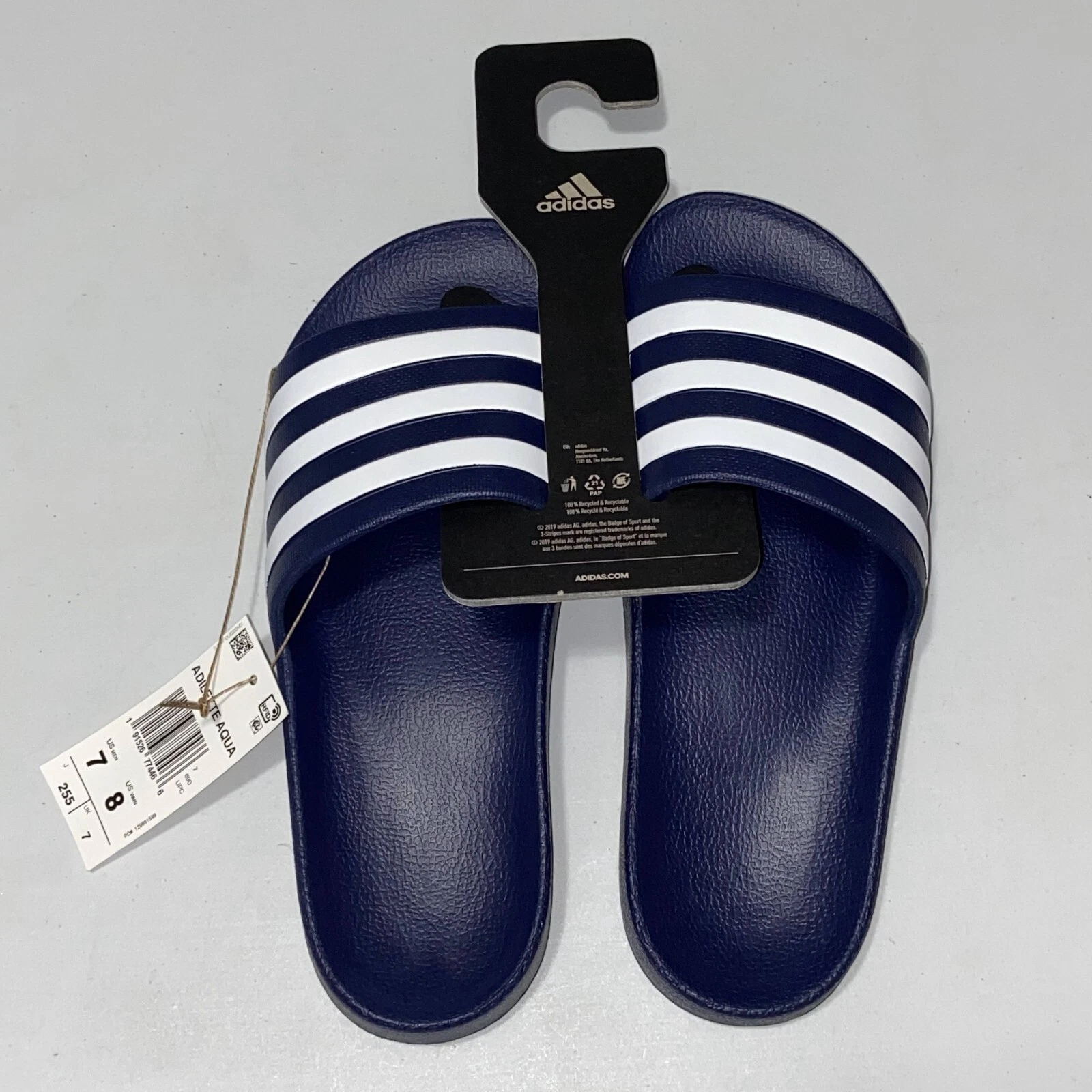 Sandali Adidas Unisex Adilette Aqua Slide nuovi con etichette blu bianchi spedizione gratuita M7 W8