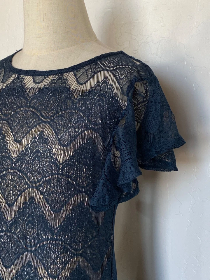 VESTIDO FEMININO MIA JOY, LINDO, AZUL E DOURADO, TAMANHO 14 - Imagem 4 de 4