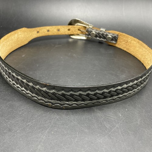Youth Boys Western Belt Gray Silver Top Grain Leather 25-26 Silver Tone Buckle - Picture 5 of 10
