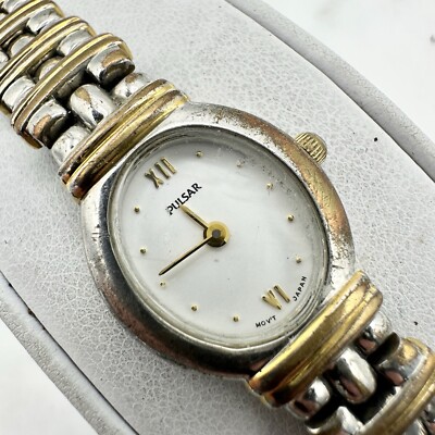 Worn Pulsar V700-X077 Two Tone Quartz Analog Women's Watch Sz. 7'' New Battery