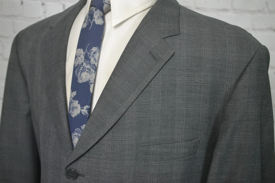 Perry Ellis Mens Gray Wool Scotch Plaid Pleated 2pc Suit 48L Jacket 40x28 Pant - Image 2 of 4