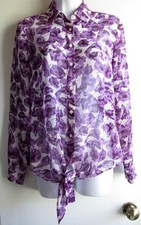 BANANA REPUBLIC PURPLE WHITE FLORAL SP 2013 BUTTON DOWN TIE WAIST BLOUSE SZ 4