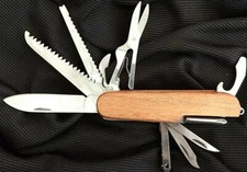 Rite-Edge Real Wood Swiss Scout Camping Pocket Knife Multi Tool-Same Day Ship!