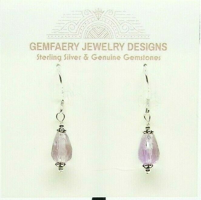 Sterling Silver Faceted Natural AMETHYST Dangle Earrings #1999..