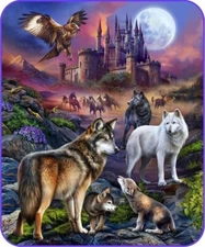 New Wolf Fantasy Throw Blanket Wolves Castle Full Moon Pack Howl Horses Forest