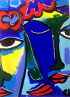 ACEO ORIGINAL   "ABSTRACT FACE" Acrylic & Gouache PAINTING  NEW — photo 2
