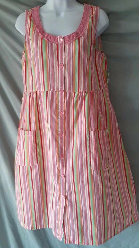 Camisón plumero rosa K rojo pantorrilla bolsillos sin mangas pequeño 34" BUSTO Foto 2 de 4