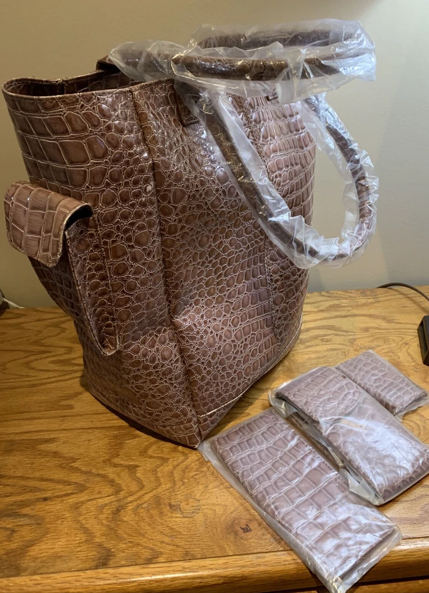 Buxton Tote Bag Tan Brown Croc Print Purse Large W Accessories