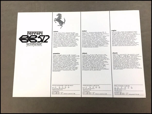 1976 1977 1978 Ferrari BB512 Boxer 1-page Factory Car Brochure Leaflet Card Foto 2 de 2