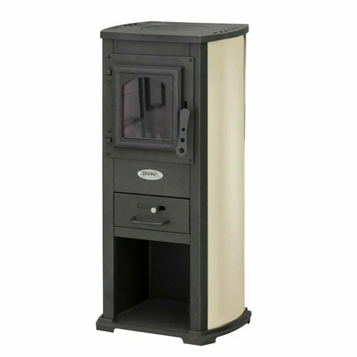 Stufa a legna / Termocamino acciaio e ghisa 7 / 8 kW - Mod. Long Hold Fire Beige - Foto 2 di 2