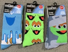 Sesame Street Crew Socks   Oscar  Cookie Monster   Unisex 6-13   Novelty   NEW