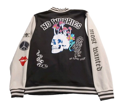 Trademark Brooklyn Cloth Varsity Snap Jacket XL Level Up Peace Skull Print