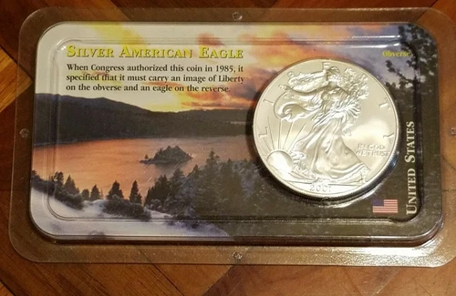 2001 W Silver American Eagle BU 1 oz US $1 Dollar Brilliant Fancy Packaging