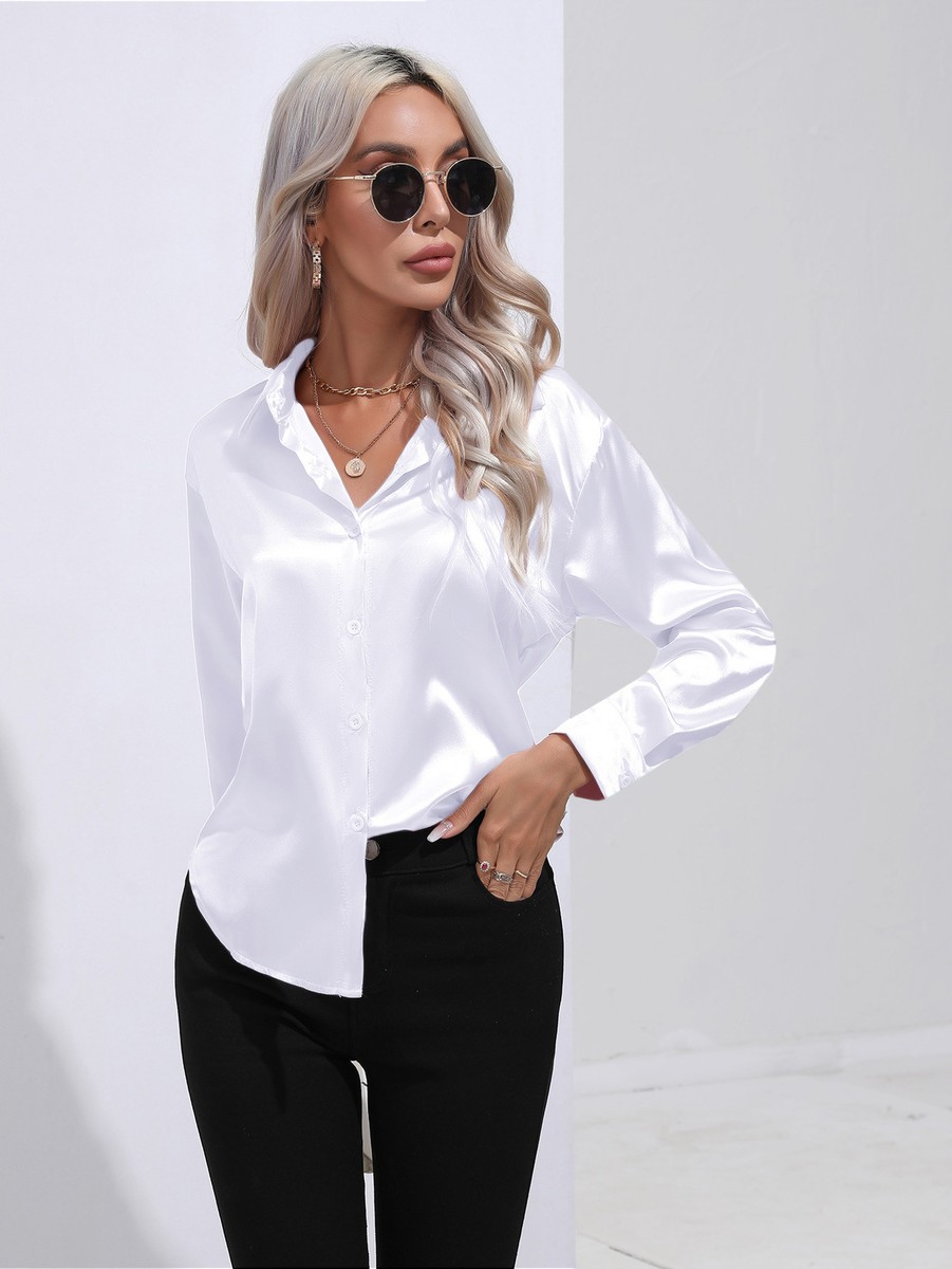 ladies white satin shirt