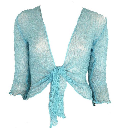 Women Bolero Knitted Tie Up Open Front Shrug Ladies 3/4 Sleeve Cardigan Top 8-14 - Picture 18 of 39