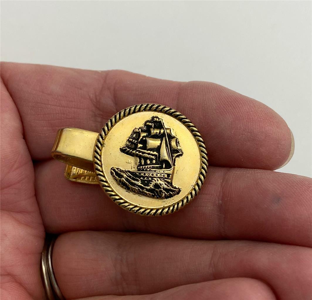Barre De Cravate Vintage Clipper Ship En Finition Dorée - Occasion