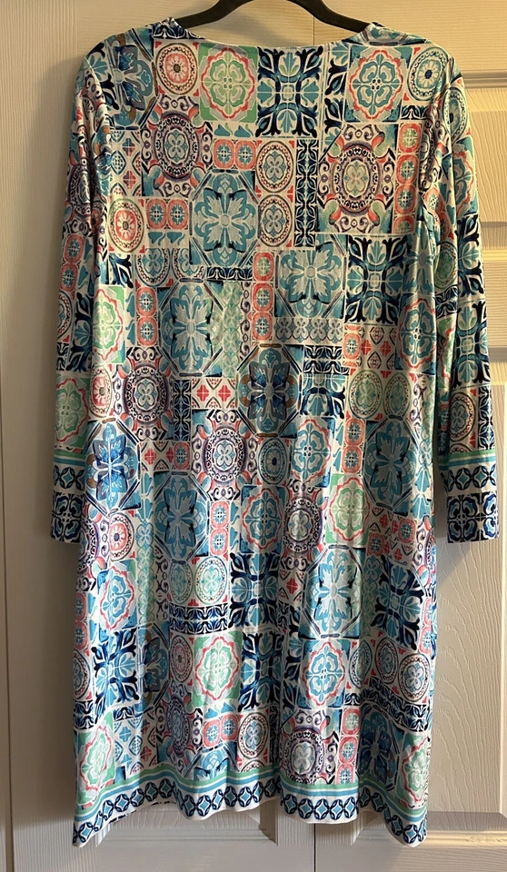 Vestido Mujer Talla M Azul Verde Coral Geométrico Cuello en V Elastizado Cappagallo Primavera Foto 3 de 4