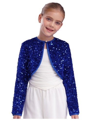 Girls Cardigan Ceremony Wrap Top Pageant Outerwear Wedding Shrug Sequins Coat - Picture 13 of 80