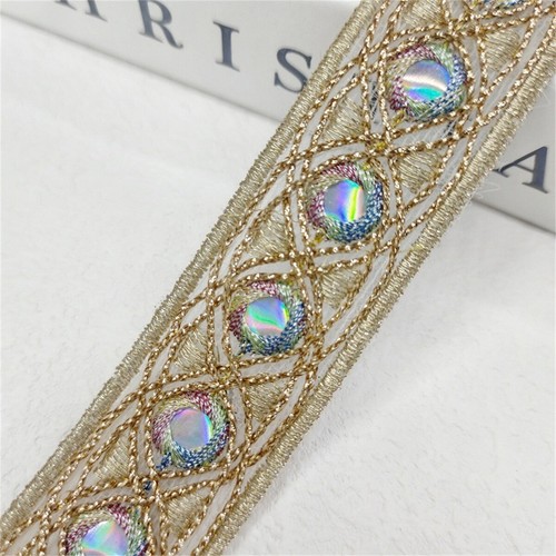 Sequin Embroidered Ribbon Trim Gold Line Sewing Accessories Retro Ethnic Trim - Picture 8 of 11