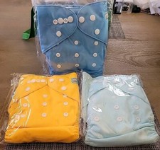 ALVABABY Baby Cloth Diapers Adjustable Washable 3 Pack with 6 Inserts New