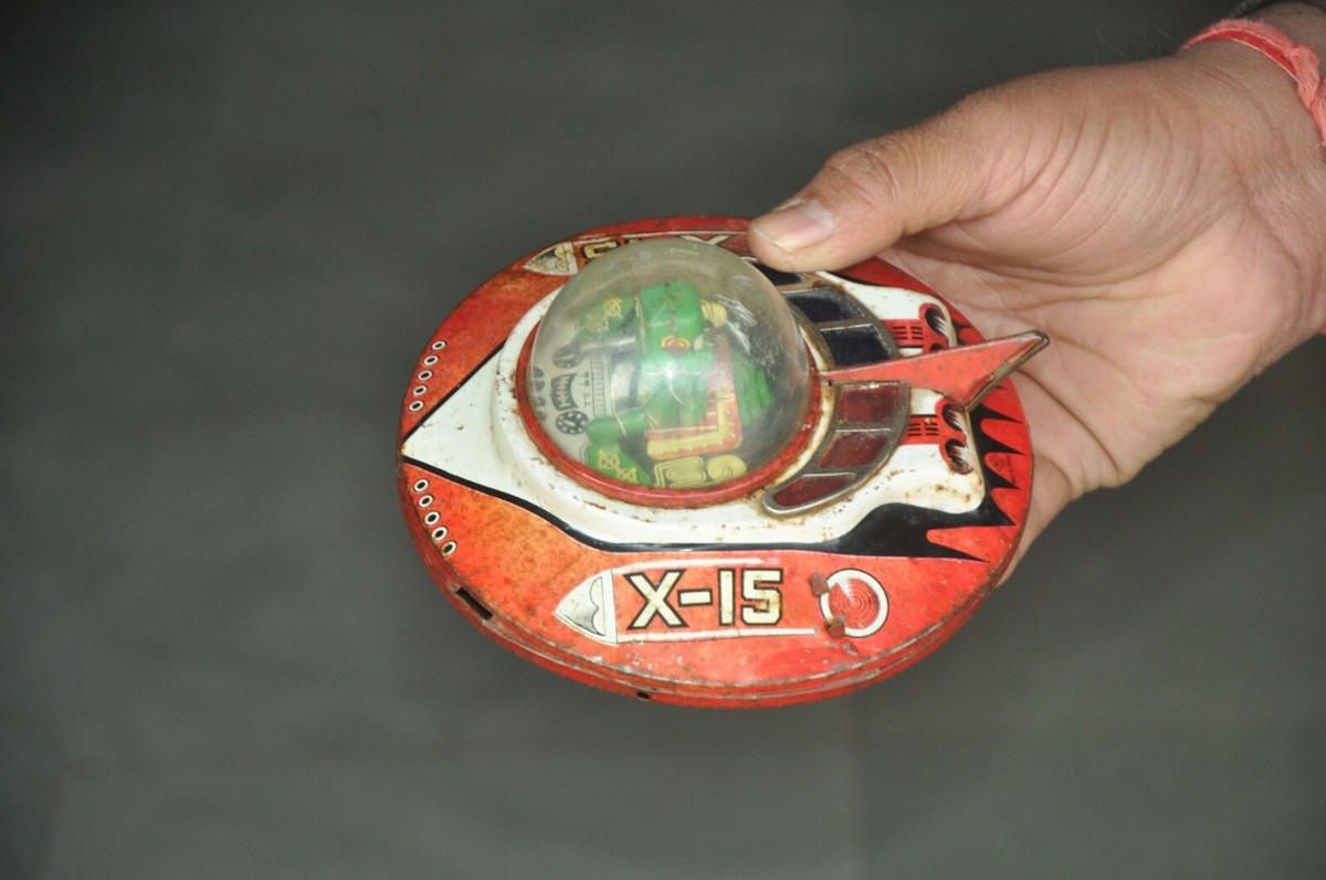 Vintage X- 15 Spaceship Round Mechanical System Litho Tin Vintage X- 15 Spaceship Round Mechanical System Litho Tin