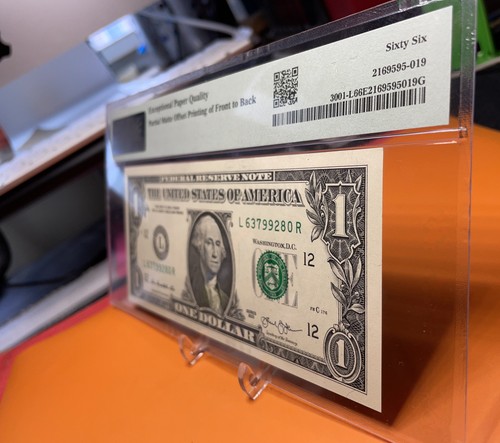 2013 $1 Federal Reserve Note PMG 66 EPQ Partial Matte Offset Printing Error - Picture 8 of 9