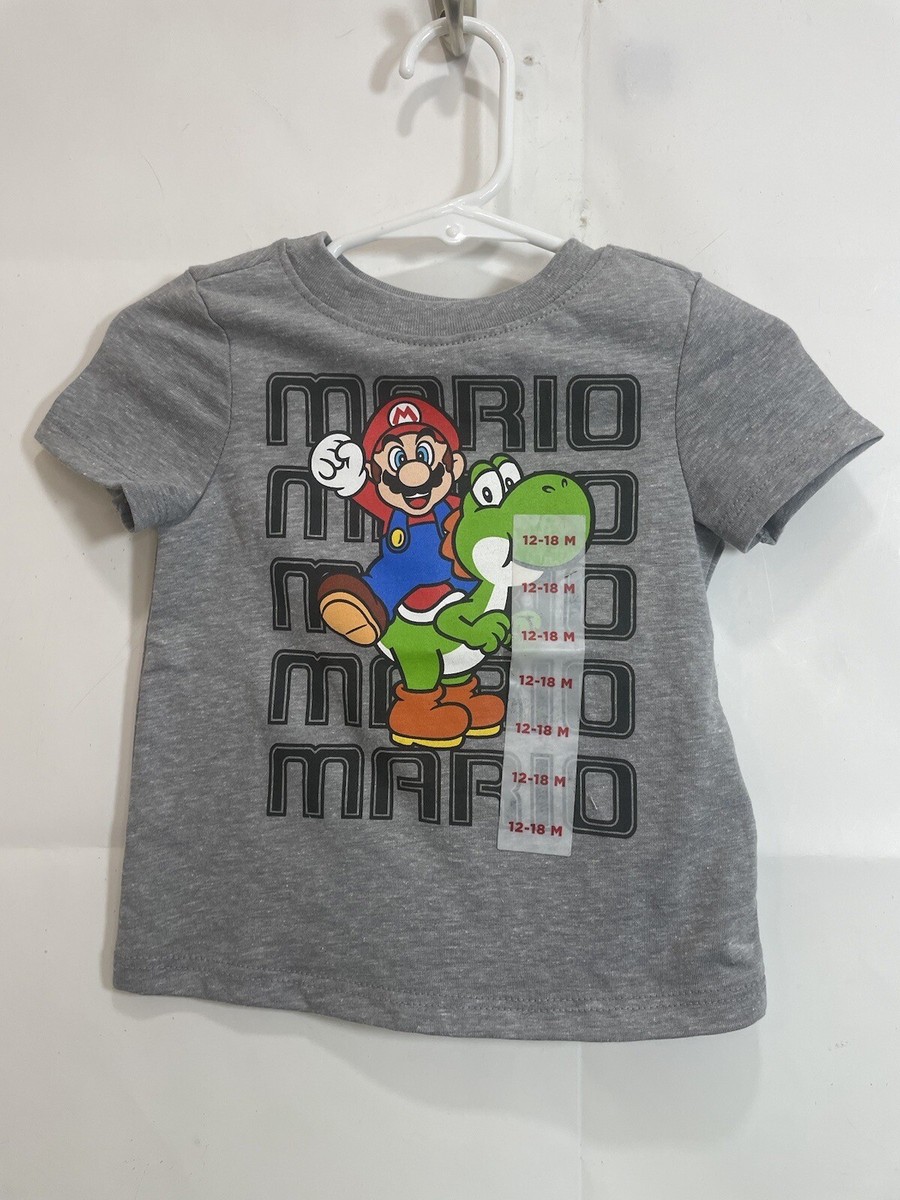 Old Navy Boys Size 12-18M Super Mario Gray Graphic Short Sleeve T