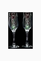 Set Of 2 Hand Painted Champagne Flutes In A Mackintosh Tulip Design, Set Of 2 Hand Painted Champagne Flutes In A Mackintosh Tulip Design,