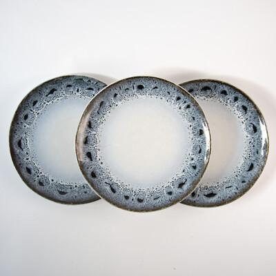 Set of West Elm Reactive Glaze Blue Spatter Dinner Plates *Scratches  Chip*