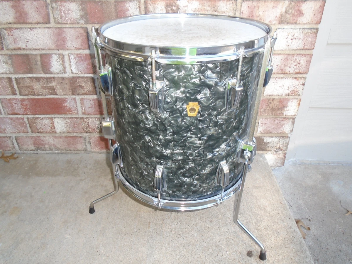 VINTAGE 1960 s LUDWIG 14X14 FLOOR TOM BDP BLACK DIAMOND PEARL SN