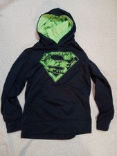 Superman Pullover Hoodie Boy's Size M 8 Dark Blue and Green DC Comics Logo