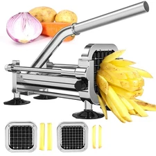 French Fry Cutter, Stainless Steel Potato Cutter with 1/2 Inch and 3/8 Inch B...