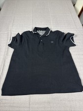 DKNY Shirt Mens L Black Short Sleeve Polo Logo Casual Cotton Blend